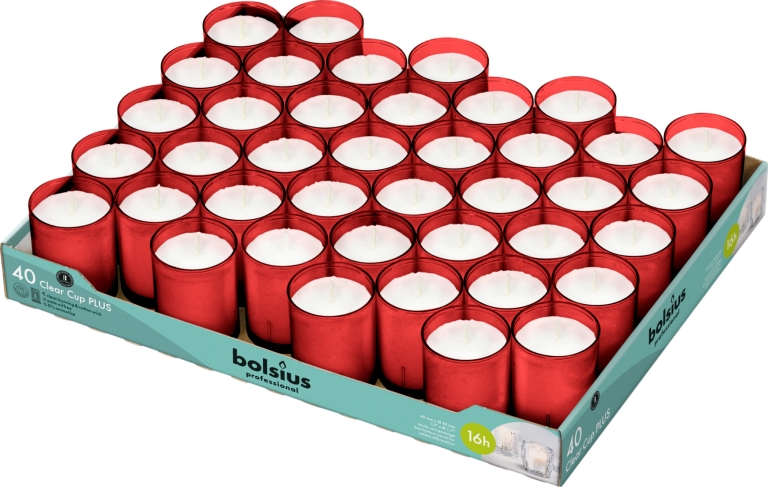Bolsius - Clear Cup Plus - Rood - 40 stuks